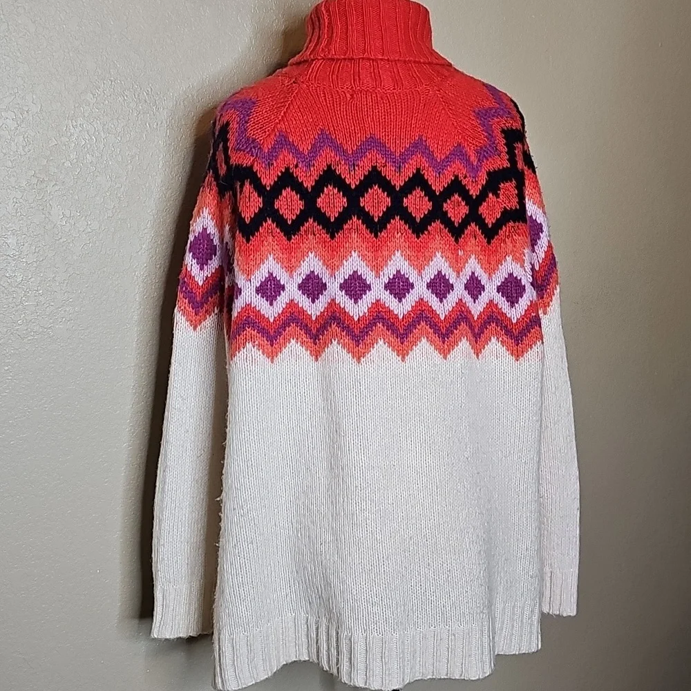 Aerie Vibrant Coral Fairisle‎ Patterned Oversized Turtleneck Sweater Large